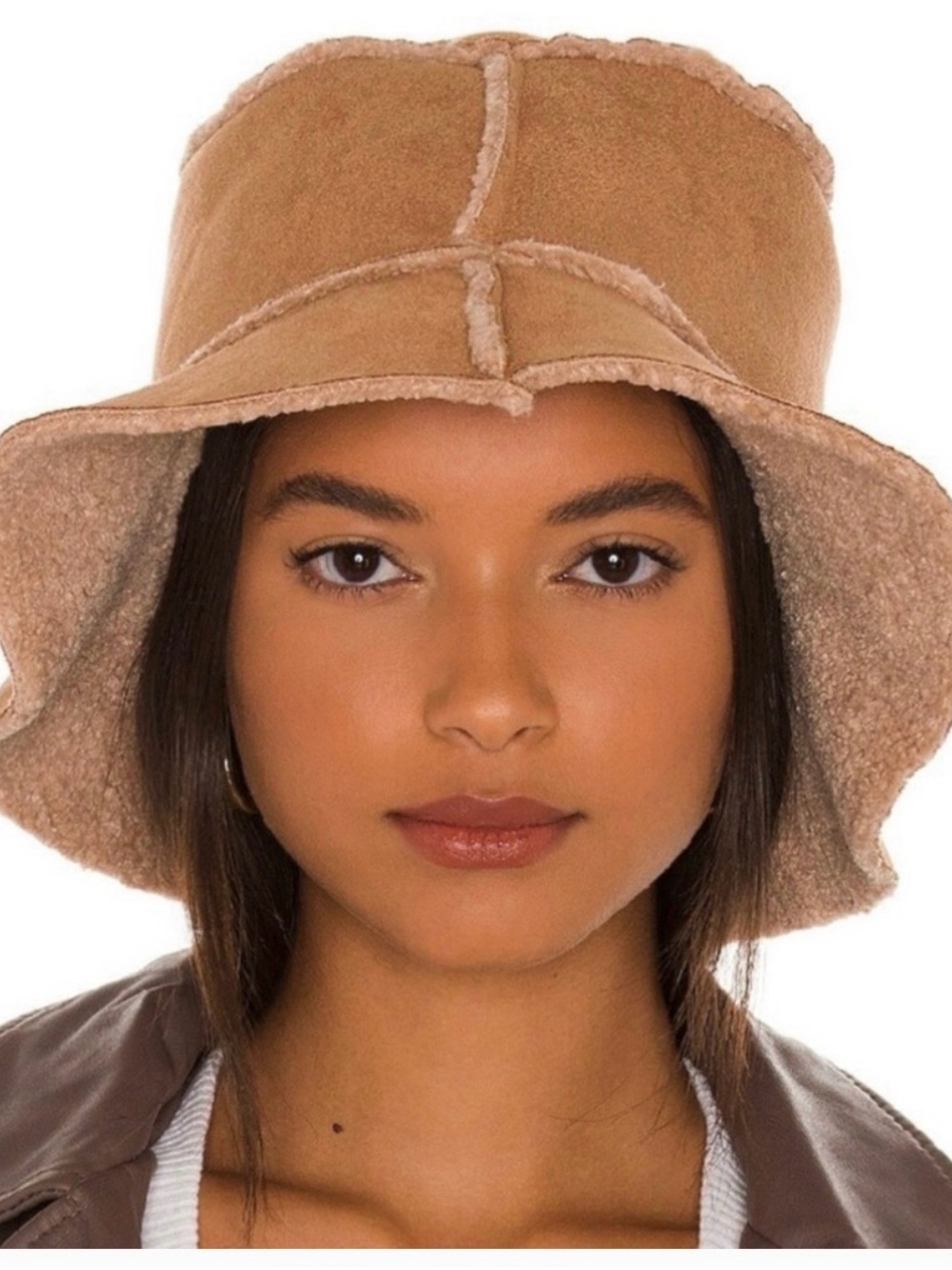 Hat Attack Suede Shearling Bucket Hat in Camel
